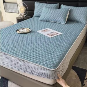 Thickened Natural Latex Summer Cooling Mat – Breathable Ice Silk Bed Sheet Set with Pillowcases for Home Use